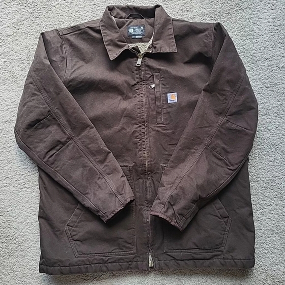 Vintage Carhartt Chore Jacket Men XL Brown Sherpa Lined Barn Work Duck Canvas - Picture 1 of 15